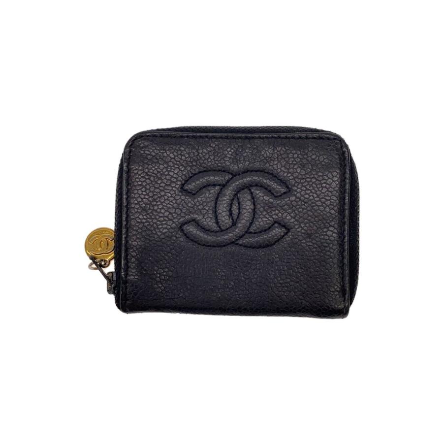 CHANEL◇コインケース/レザー/ブラック/レディース/キャビアスキン