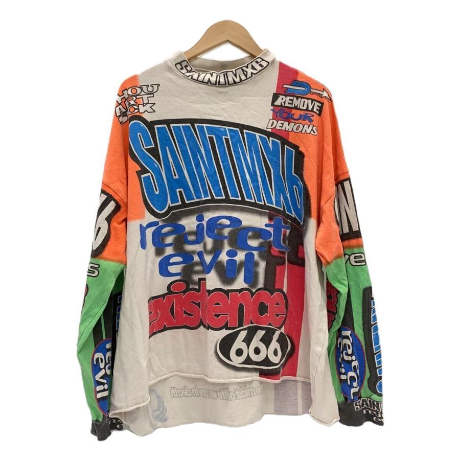 SAINT MICHAEL◇LS TEE/MOTOCLOSS/長袖Tシャツ/O/S/コットン/WHT/総柄