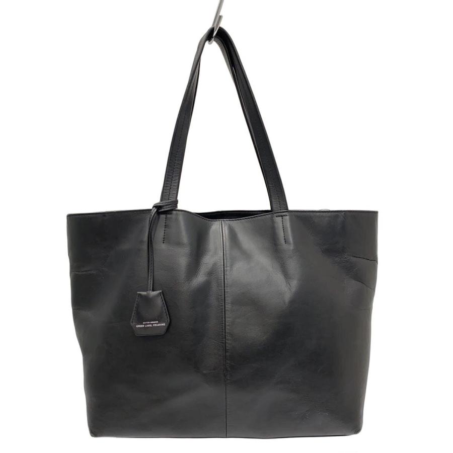 美品 GREEN LABEL RELAXING ブラックレザートートバッグ UNITED ARROWS green label relaxing◇トートバッグ/レザー/BLK/無地