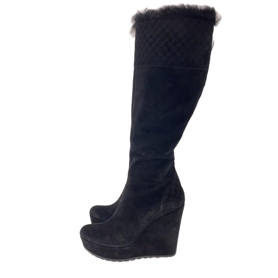 GUCCI◇GG Monogram Suede Leather Long Boots/ロングブーツ/36/BLK