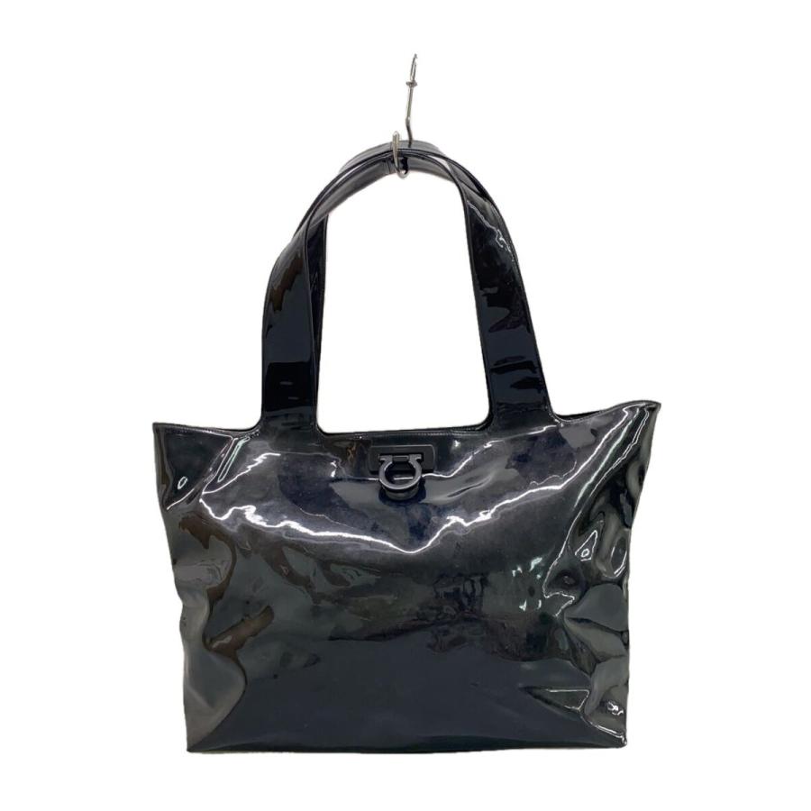 美品 フェラガモ エナメル ショルダー トートバッグ 鞄 黒 レディース メンズ Salvatore Ferragamo◇トートバッグ/エナメル/BLK/変色有り : セカンド
