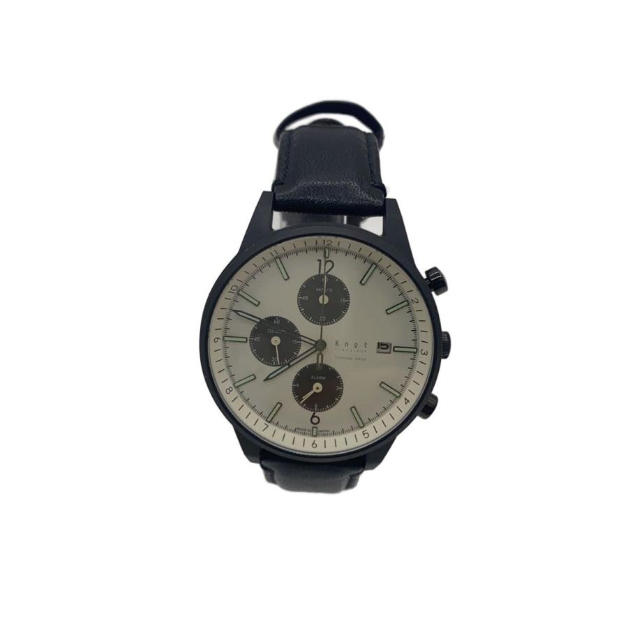KNOT◇ソーラー腕時計/アナログ/レザー/WHT/BLK/チタン/TSC-39