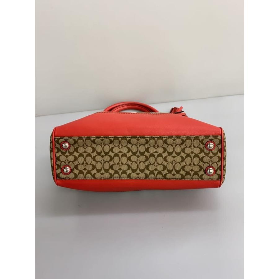 COACH◇トートバッグ_シグネチャー/キャンバス/RED/シミ有/角スレ有