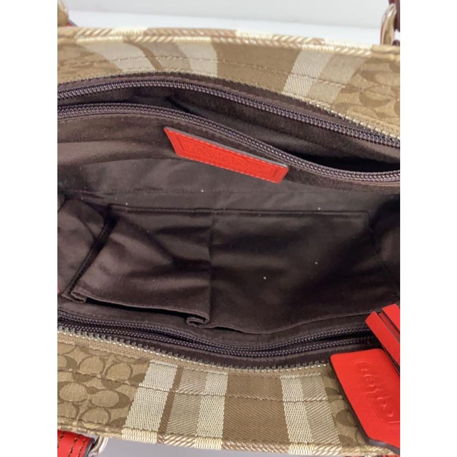 COACH◇トートバッグ_シグネチャー/キャンバス/RED/シミ有/角スレ有