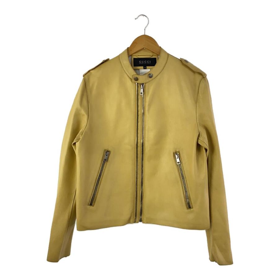uchan希少ヒステリクグラマイエローラムレザーゴールドファスナライダース GUCCI◇L/シングルライダースジャケット/50/羊革/BEG/369941-XN536