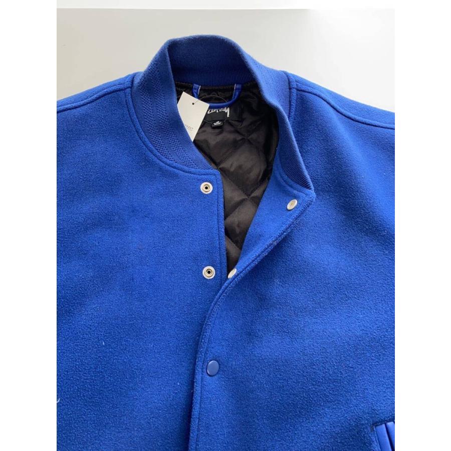 STUSSY◇stussy sport melton varsity jacket/スタジャン/M/ウール/BLU
