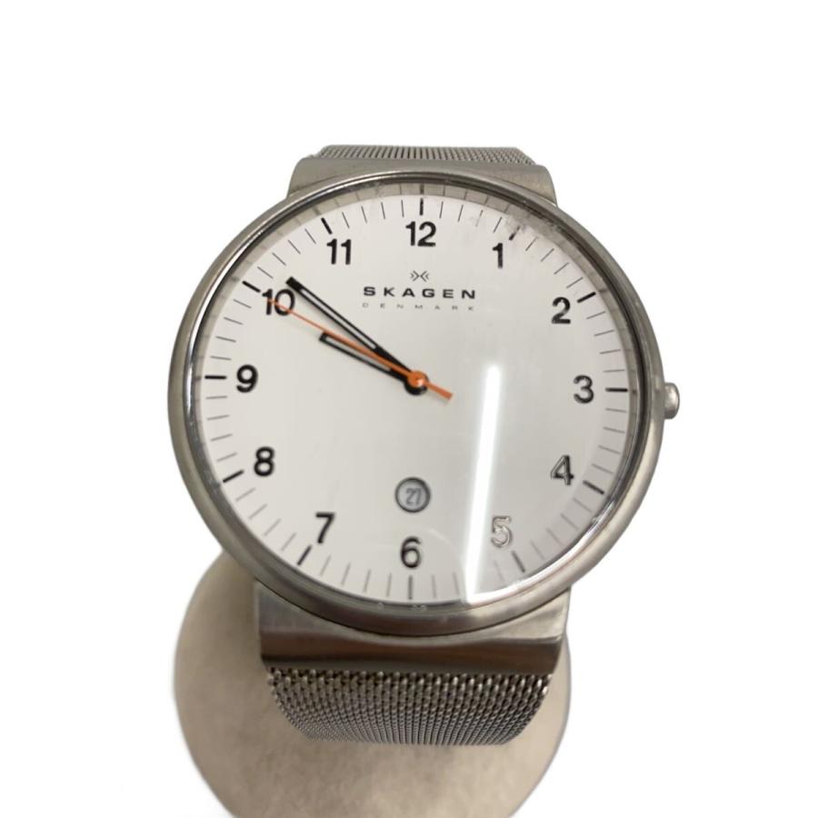 SKAGEN◇クォーツ腕時計/アナログ/ステンレス/BLKブラック/シルバー/SS 