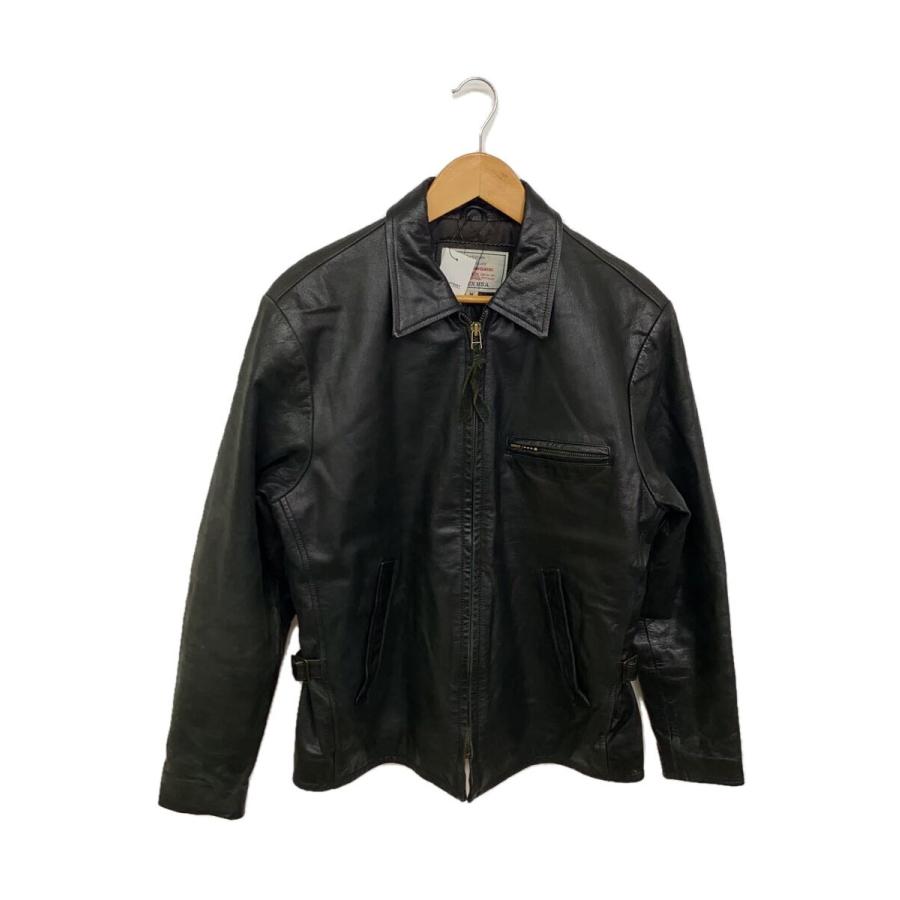 AVIREX◇シングルライダースジャケット/M/牛革/ブラック/無地/612107