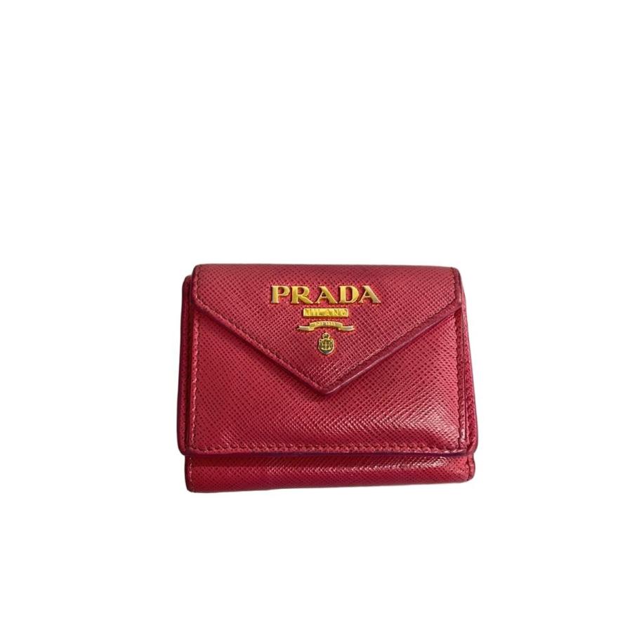 PRADA◇3ツ折サイフ/レザー/レッド/無地/レディース : セカンド