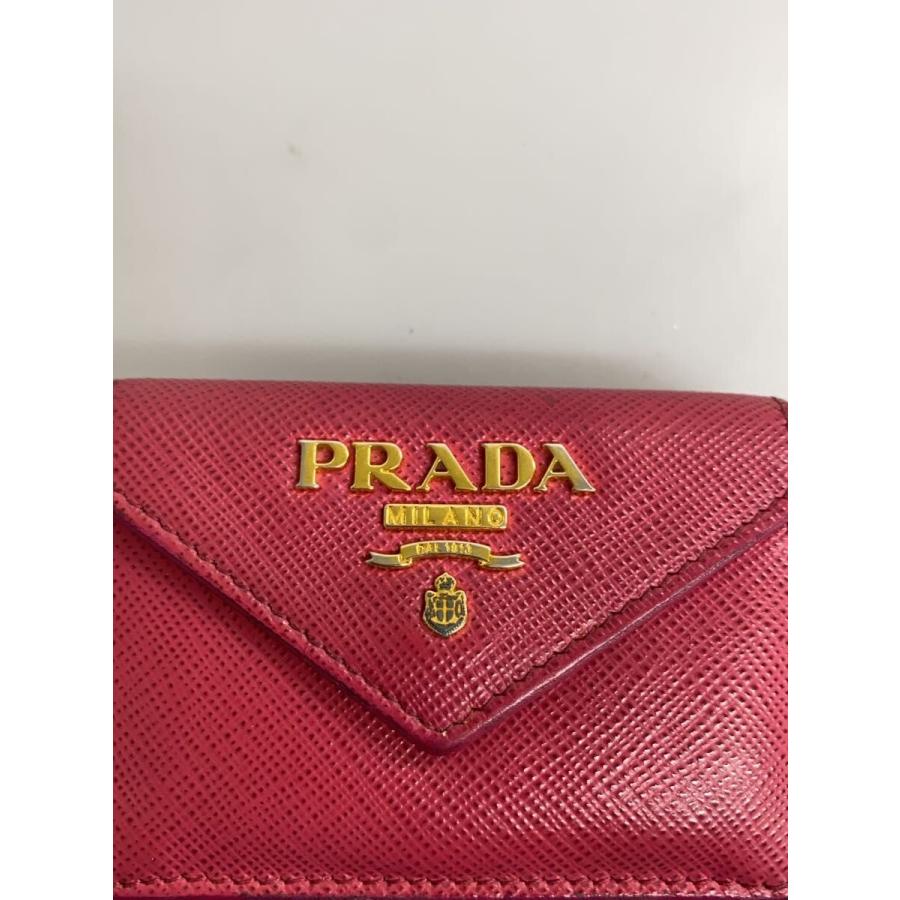 PRADA◇3ツ折サイフ/レザー/レッド/無地/レディース : セカンド