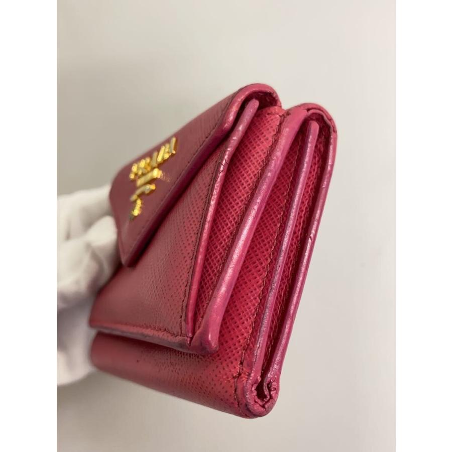 PRADA◇3ツ折サイフ/レザー/レッド/無地/レディース : セカンド
