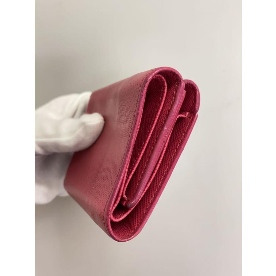 PRADA◇3ツ折サイフ/レザー/レッド/無地/レディース : セカンド