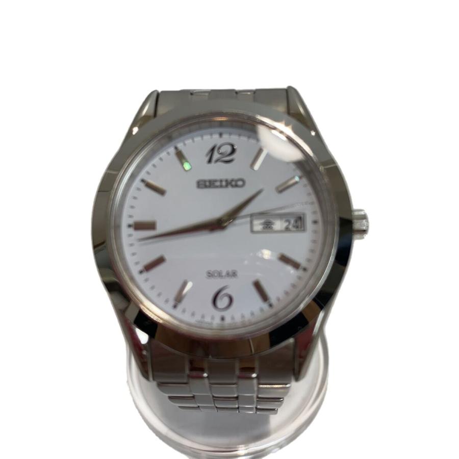 SEIKO◇ソーラー腕時計/アナログ/ステンレス/WHT/SLV/SS/V158-0AZ0