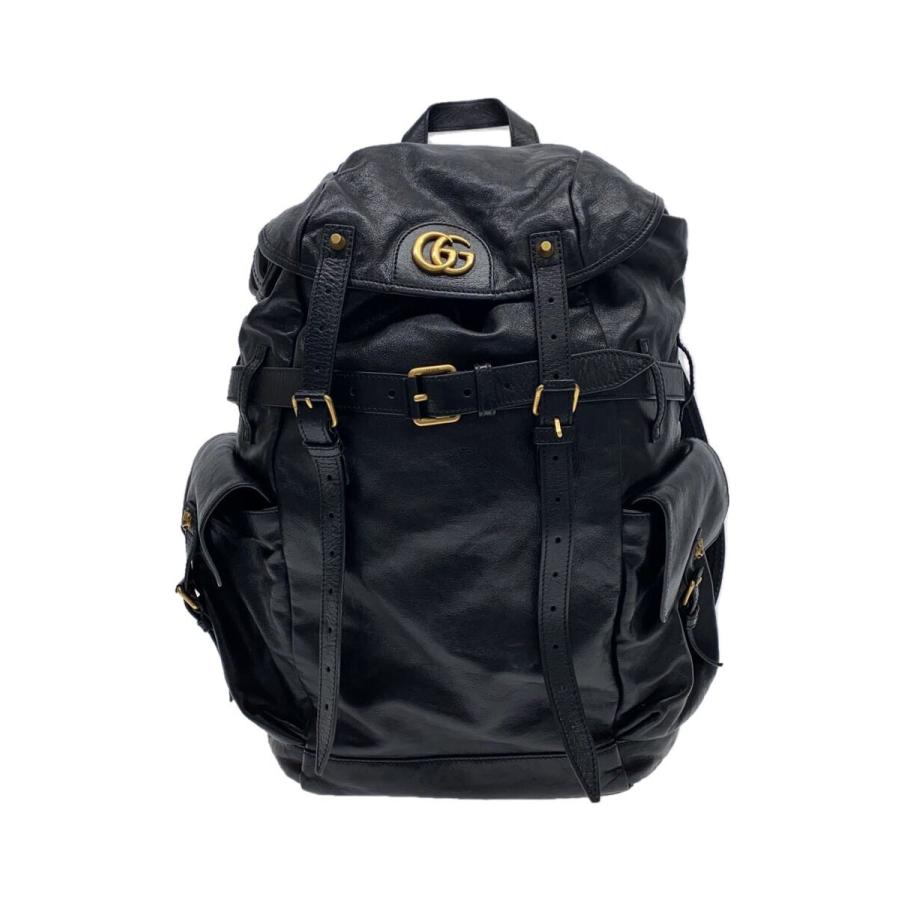 GUCCI◇リュックサック_リベル_GGマーモント/レザー/BLK// : セカンド