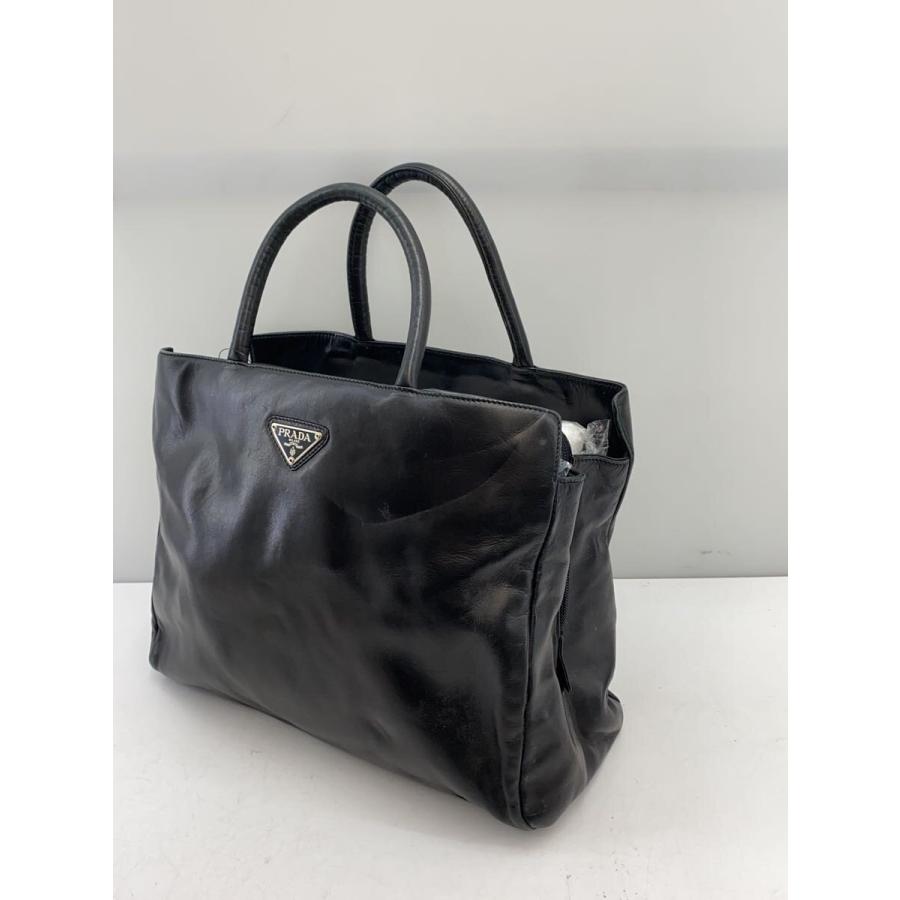 PRADA◆トートバッグ/レザー/BLK/無地_1