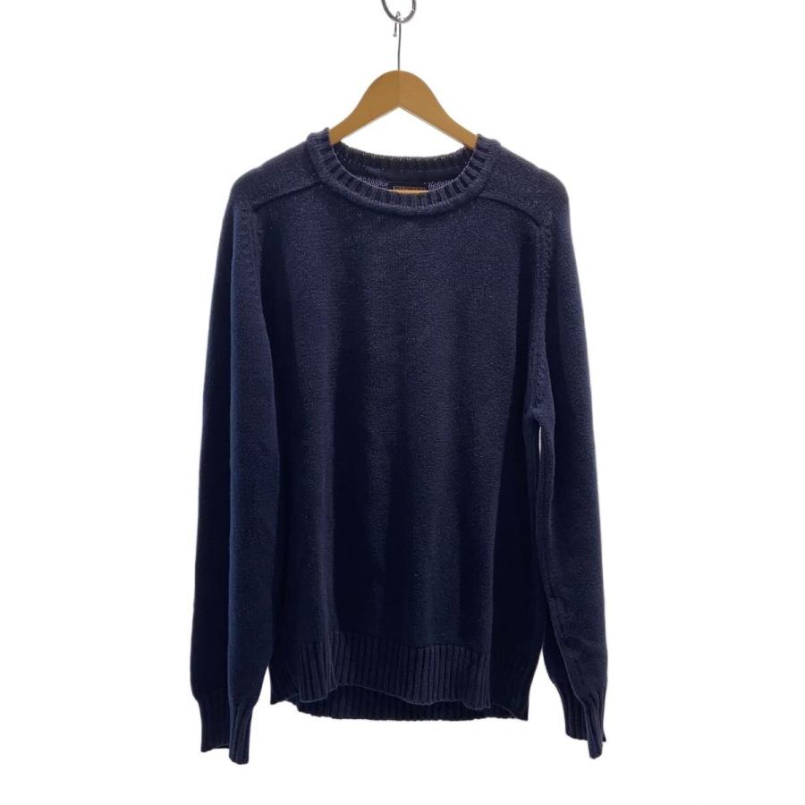 LANDS END◇USA製/ニット・セーター(厚手)/M/コットン/NVY/無地/使用感
