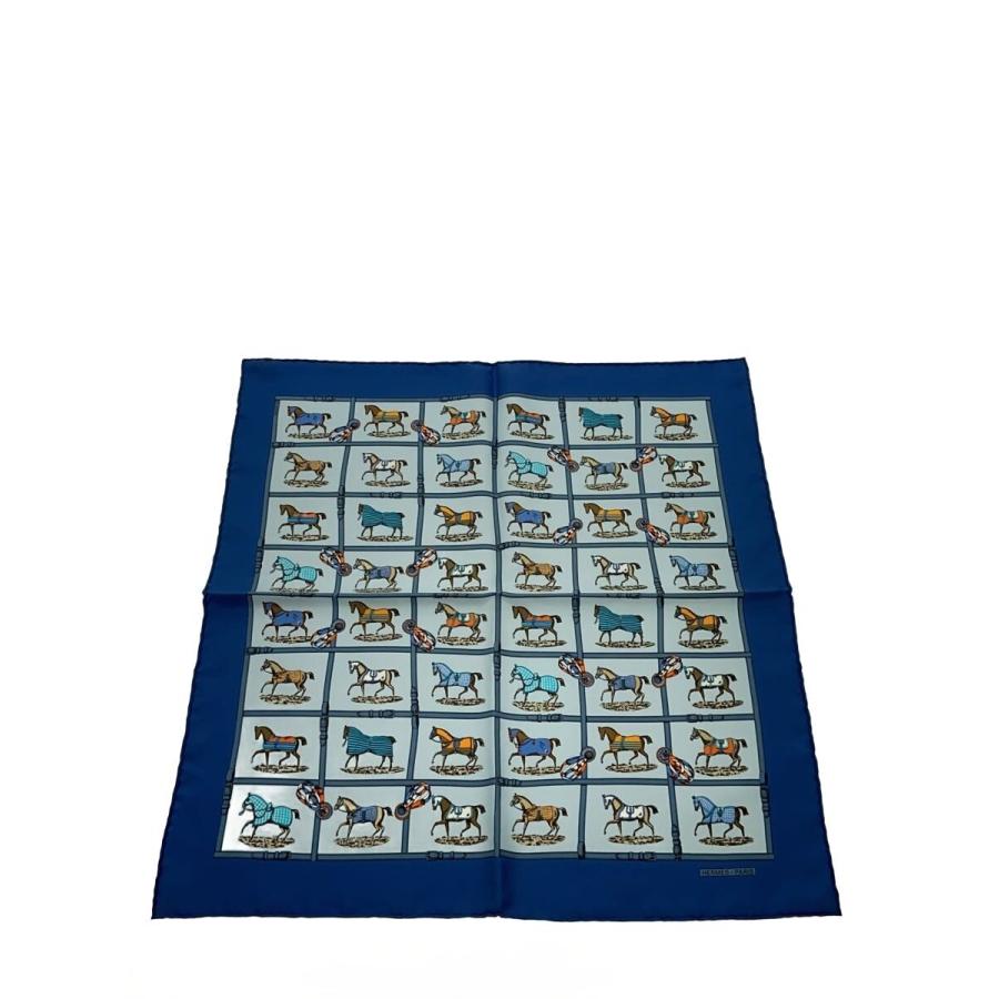 HERMES 多色模様 スカーフ HERMES◇カレ45/Les 48 Chevaux du Paddok/スカーフ/シルク/BLU/総柄