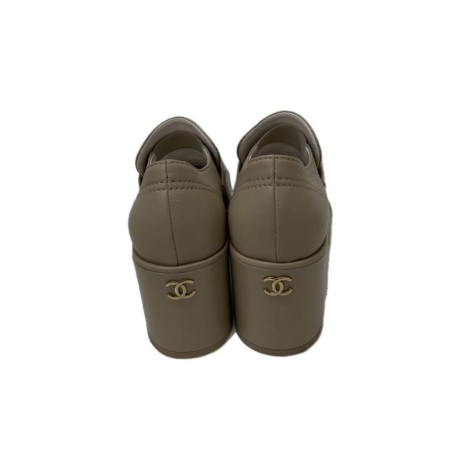CHANEL◇ココマーク/ヒール/ローファー/37.5/BEG/レザー/G45142