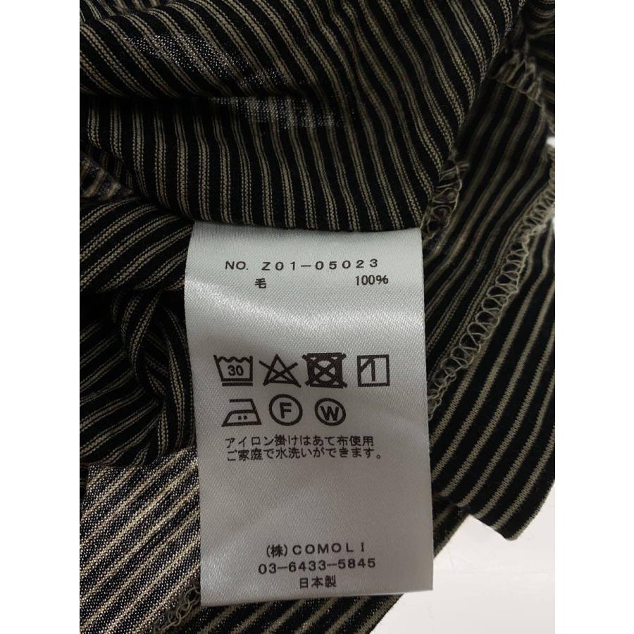COMOLI◇24SS/Tシャツ/4/ウール/BLK/ボーダー/Z01-05023 サマーウール