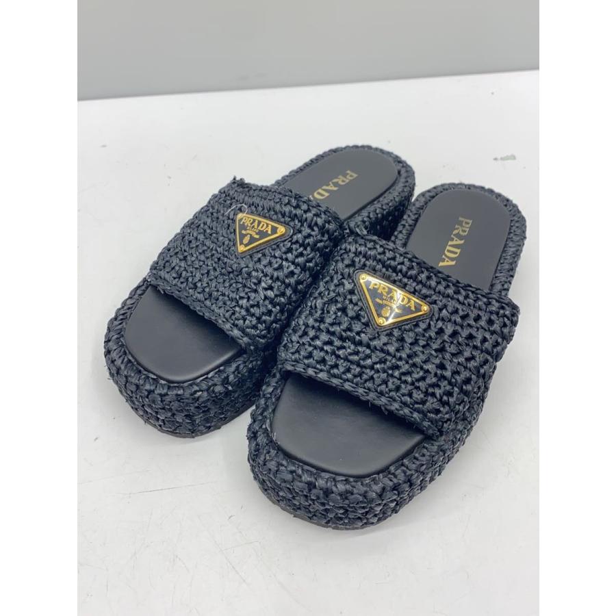 PRADA ブラック　クロシェ　プラットフォームサンダル PRADA◇クロシェ/プラットフォームサンダル/38/BLK : セカンド