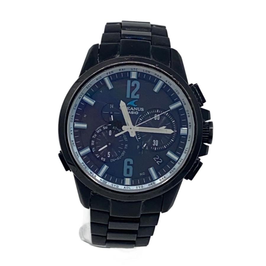 CASIO◇ソーラー腕時計・OCEANUS/アナログ/BLK/BLK/チタン