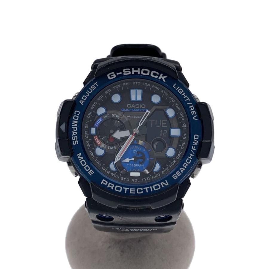 CASIO◇クォーツ腕時計・G-SHOCK/デジアナ/ラバー/BLU/BLK/SS