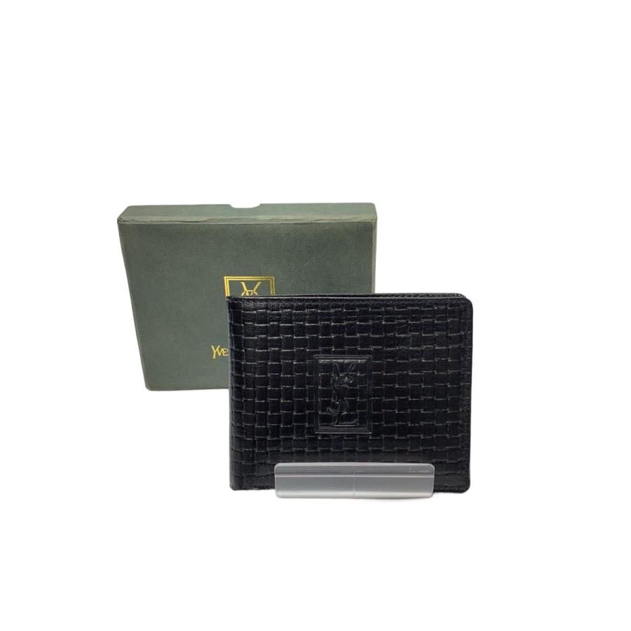 YSL ブラック　レザー 二つ折り財布 YVES SAINT LAURENT◇イヴサンローラン/2つ折り財布/レザー/BLK