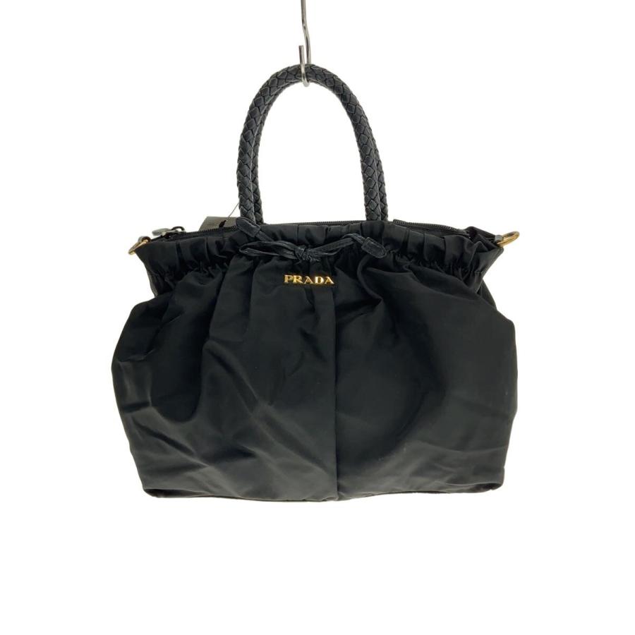 PRADA◇ハンドバッグ/ナイロン/BLK/無地/ショルダー欠品// : セカンド