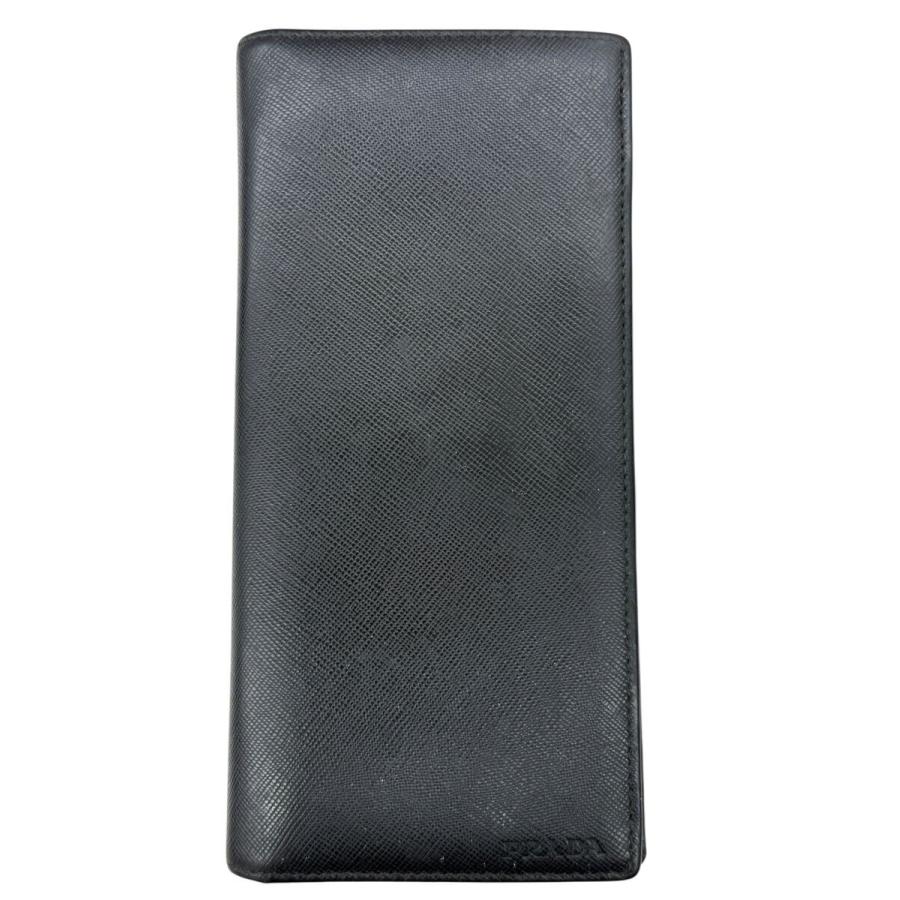 PRADA◇長財布/レザー/BLK/無地/メンズ/19cm×9.5cm : セカンド