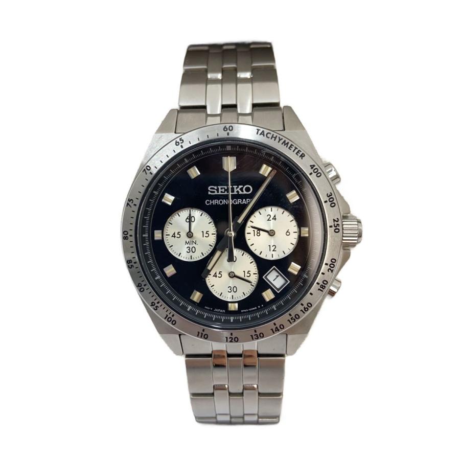 SEIKO◇クォーツ腕時計/アナログ/BLK/SLV/8T63-02R0/Sシリーズ/クロノ