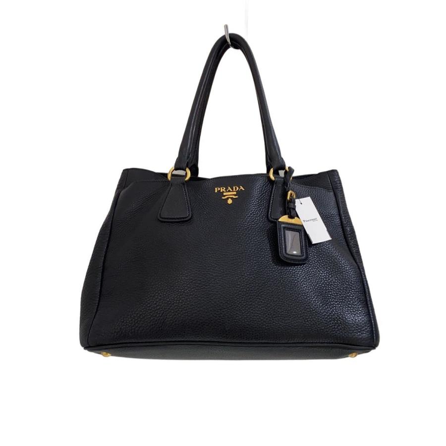 PRADA◇ハンドバッグ/レザー/BLK/無地/ボタン破損有り : セカンド 