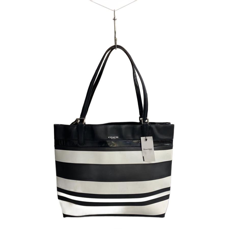COACH◇トートバッグ/PVC/BLK/ボーダー/30512/使用感考慮 : セカンド