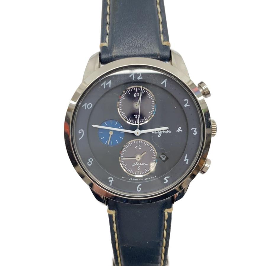 最終価格【agnès b.】SOLAR マルチェロクロノグラフV172-OAWO agnes b.◇ソーラー腕時計/アナログ/レザー/NVY/NVY/V172-0AW0