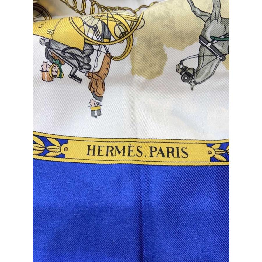 HERMES◆カレ90/LA PROMENADE DE LONGCHAMPS/スカーフ/シルク/BLU/総柄/レディース_1