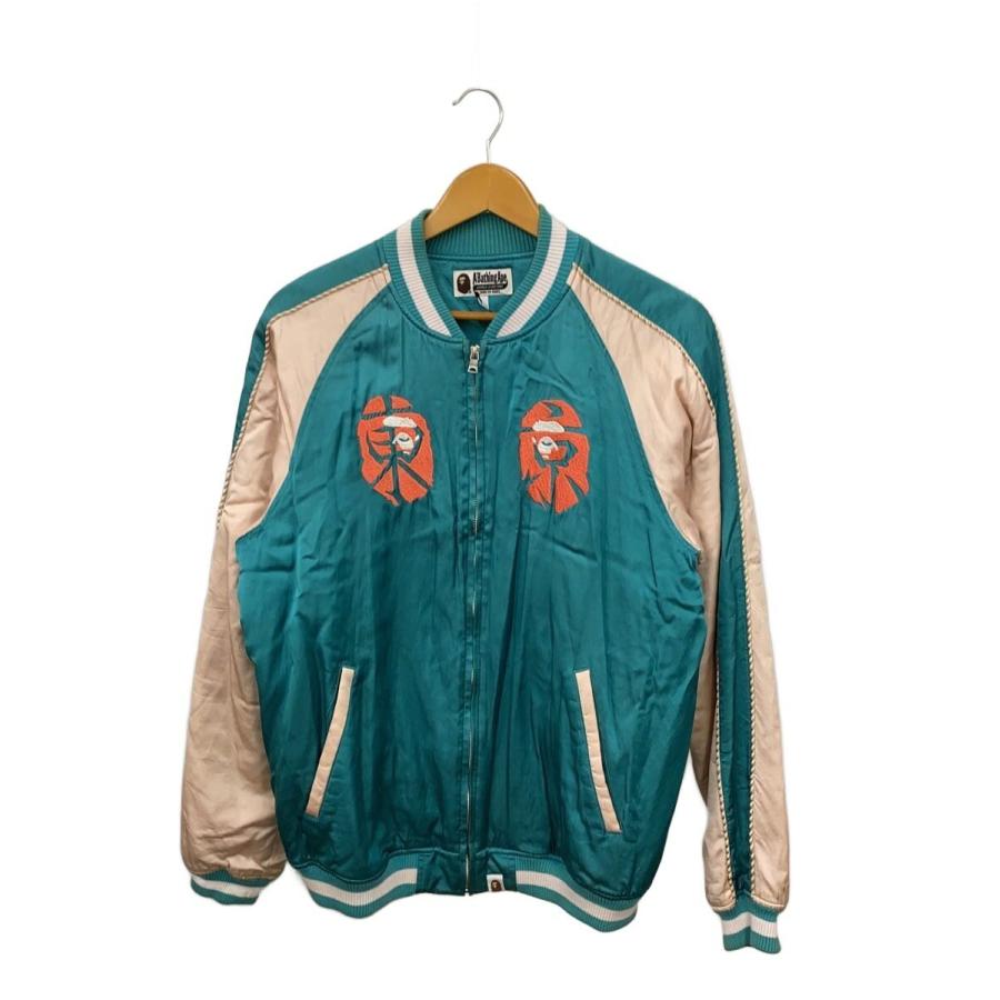 A BATHING APE◇スカジャン/L/レーヨン/BLU/001LJD301008X : セカンド