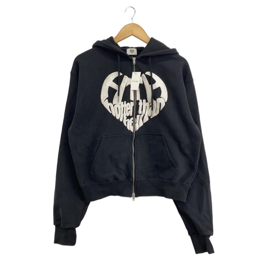 HOTTER THAN HELL ジップアップフーディ パーカー　黒 HTH(Hotter than Hell)◇heart logo zip hoodie/FREE/コットン/BLK