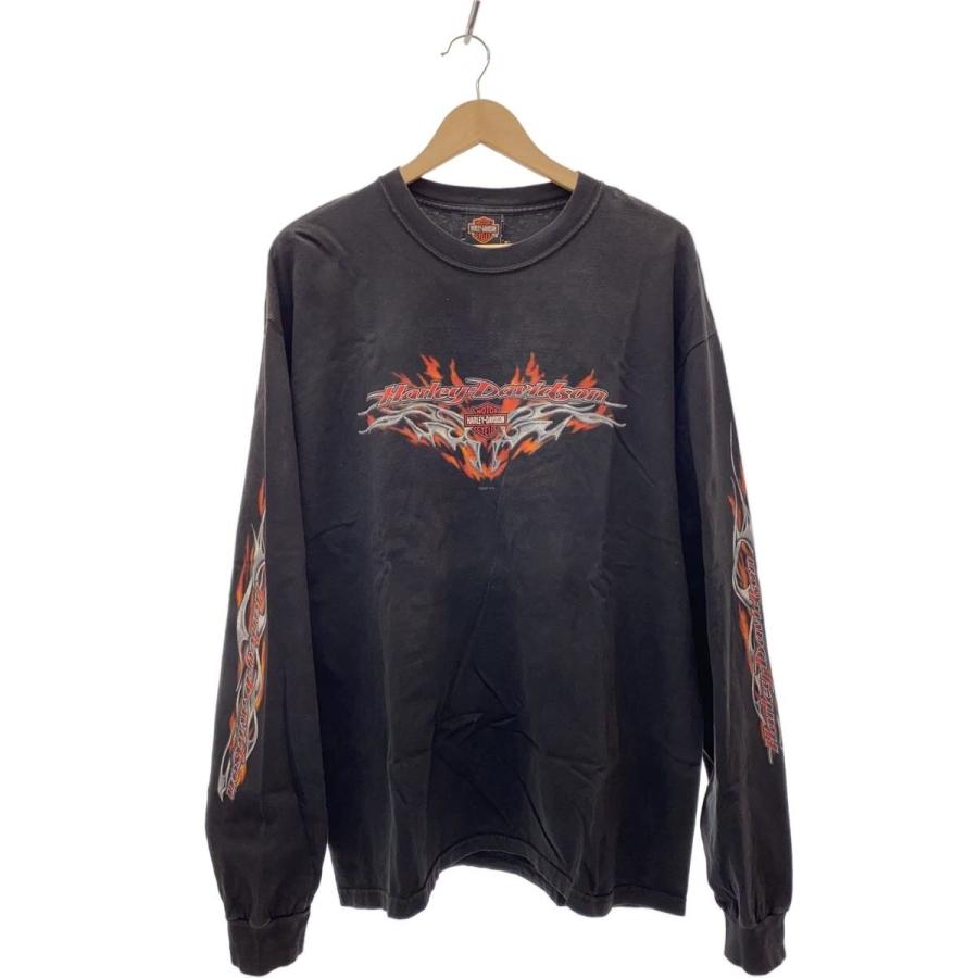 HARLEY DAVIDSON◇00s/フレイム/MADE IN USA/両面プリント/長袖Tシャツ
