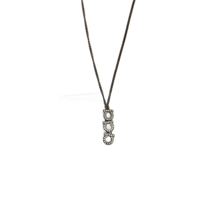 【極美品】Ferragamo ネックレス 3連 ガンチーニ シルバー ストーン Salvatore Ferragamo◇ガンチーニ3連/ネックレス/--/シルバー