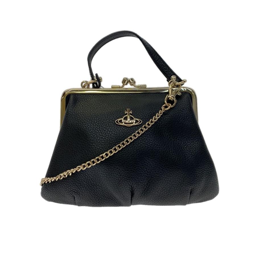 Vivienne Westwood◇がま口ショルダーバッグ/レザー/ブラック/ゴールド 
