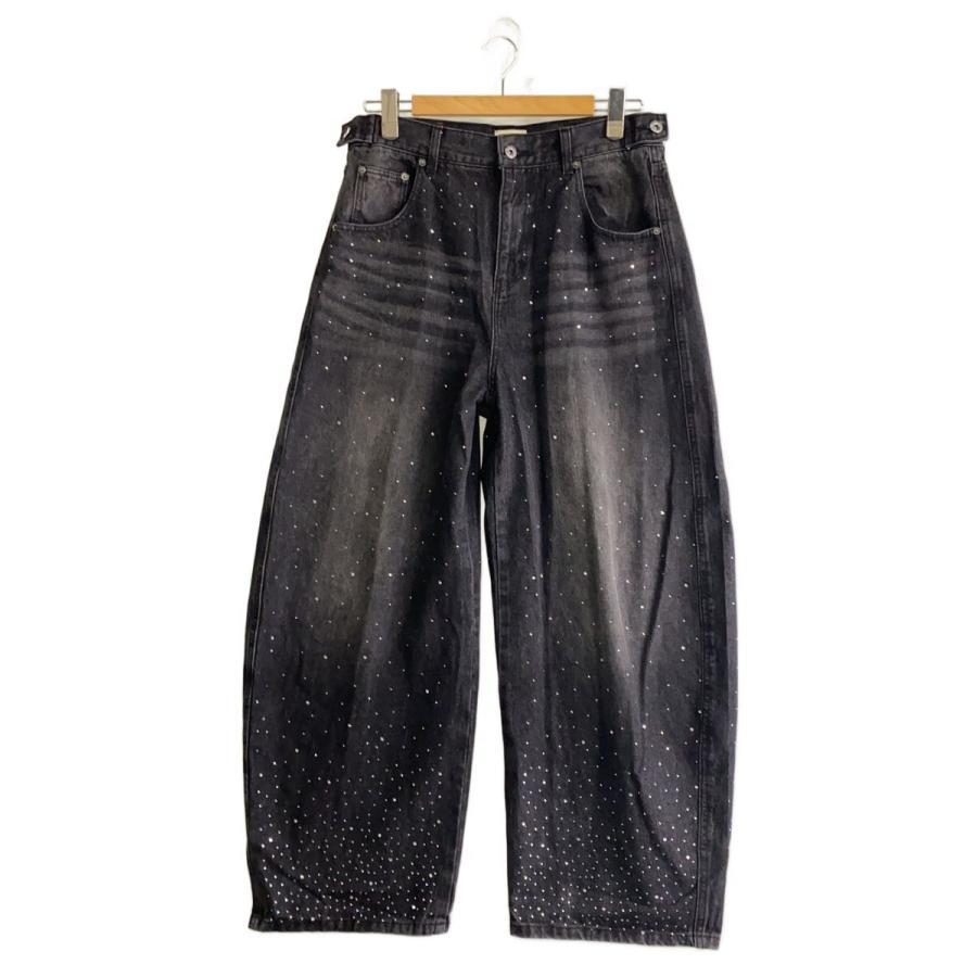 9090 Rhinestone Gila Gila DenimPantsブラック 9090◇ボトム/L/デニム 
