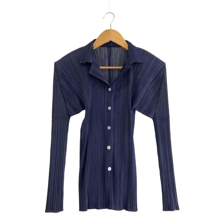 PLEATS PLEASE ISSEY MIYAKE◇長袖シャツ/3/ポリエステル/NVY/無地 