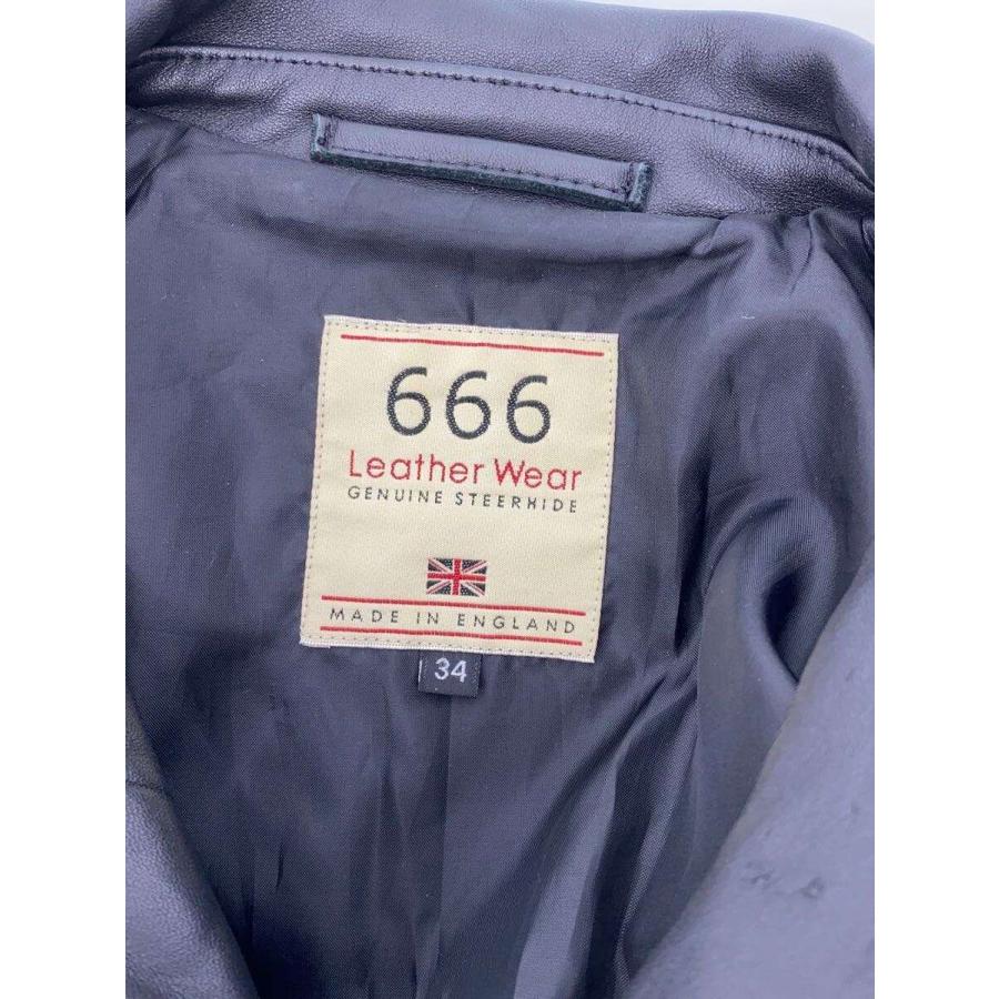 666 Leather Wear◇ダブルライダースジャケット/34/レザー/BLK/無地