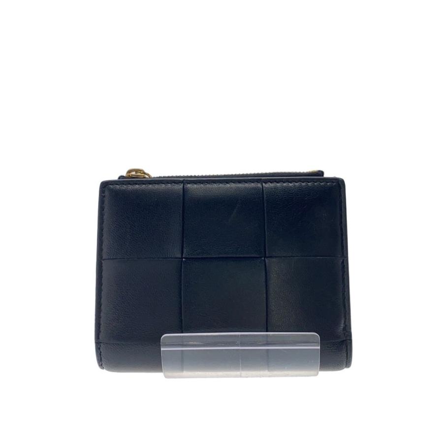 BOTTEGA VENETA◇スモールカセット/2つ折り財布/レザー/BLK/メンズ