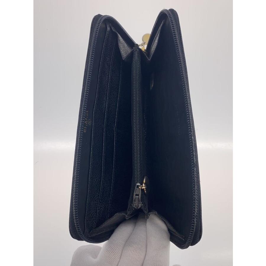 CHANEL◇長財布/キャビアスキン/ラウンドファスナー/PVC/BLK