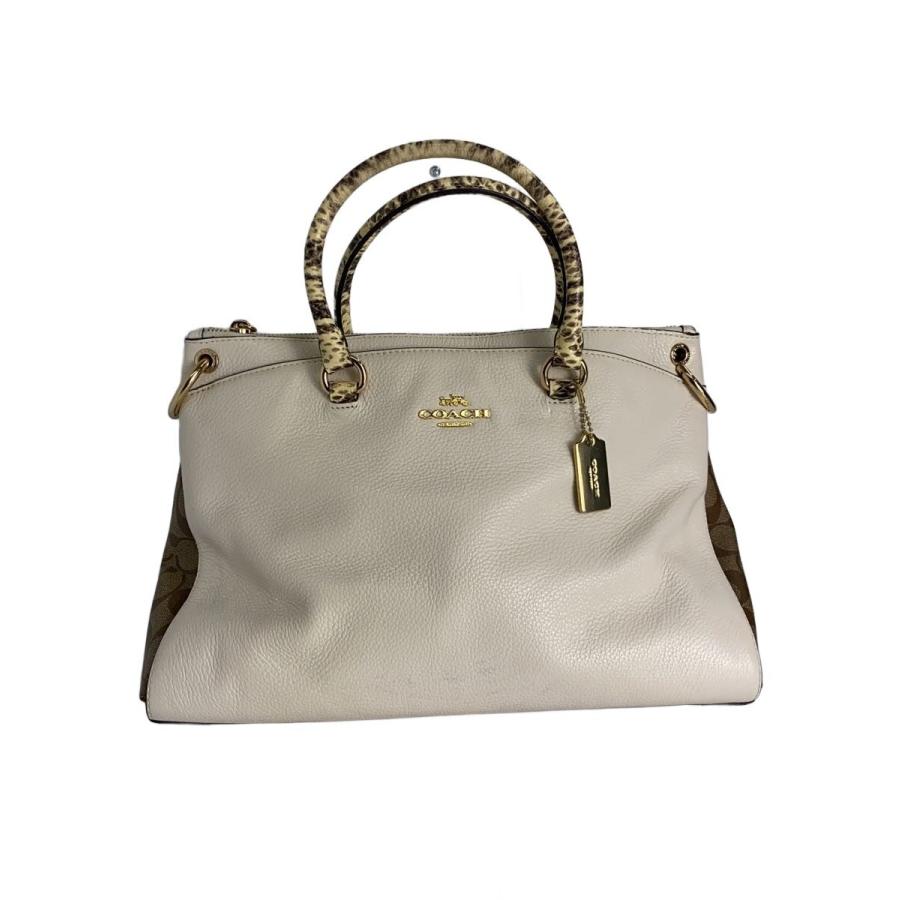 COACH◇パイソン柄ショルダー/トートバッグ/レザー/WHT/F76642 