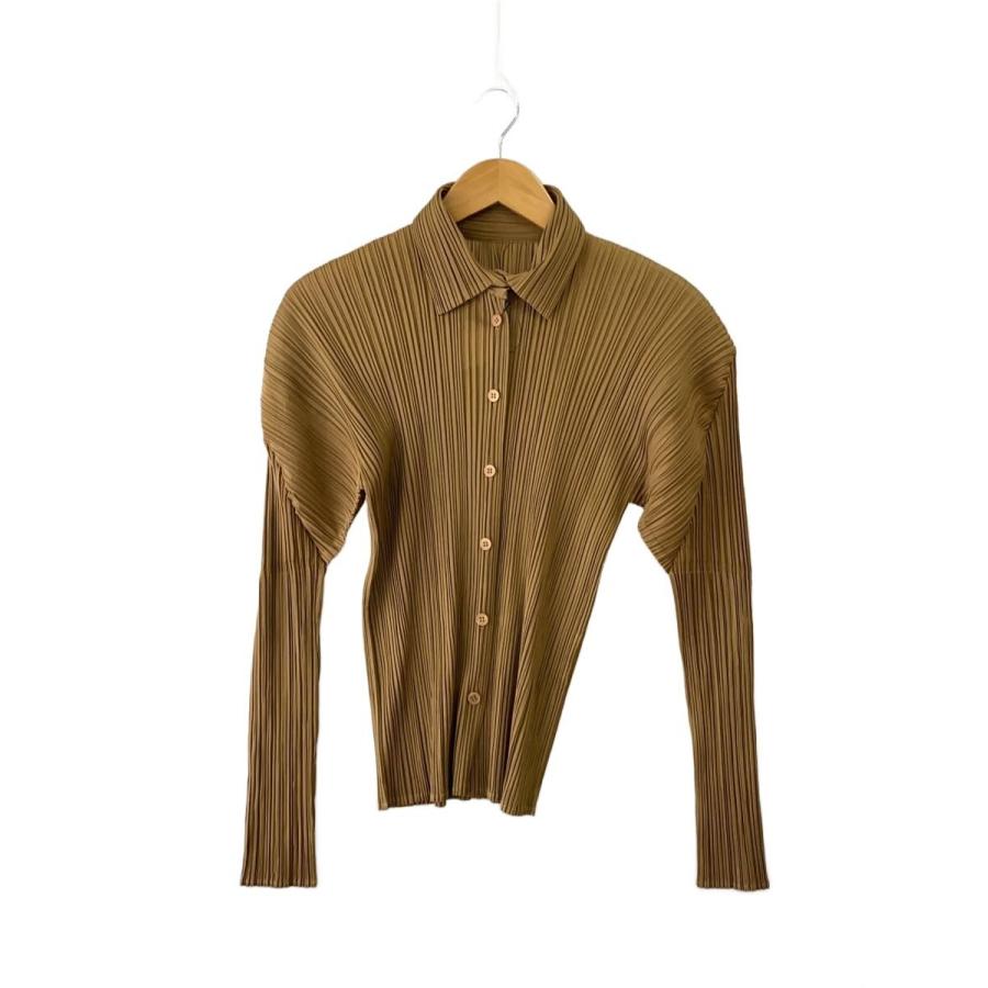 PLEATS PLEASE ISSEY MIYAKE◇長袖シャツ/3/ポリエステル/BEG/無地 