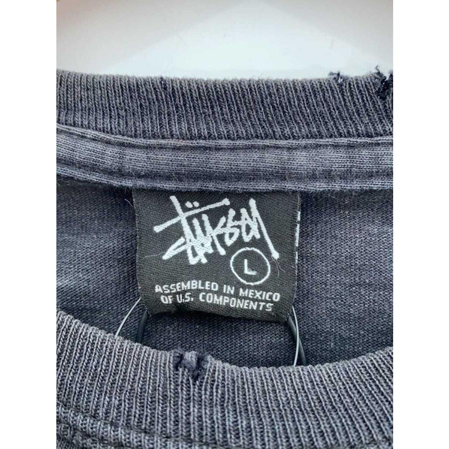 STUSSY◇00s/キッズクラウン/プリント/長袖Tシャツ/L/コットン/BLK