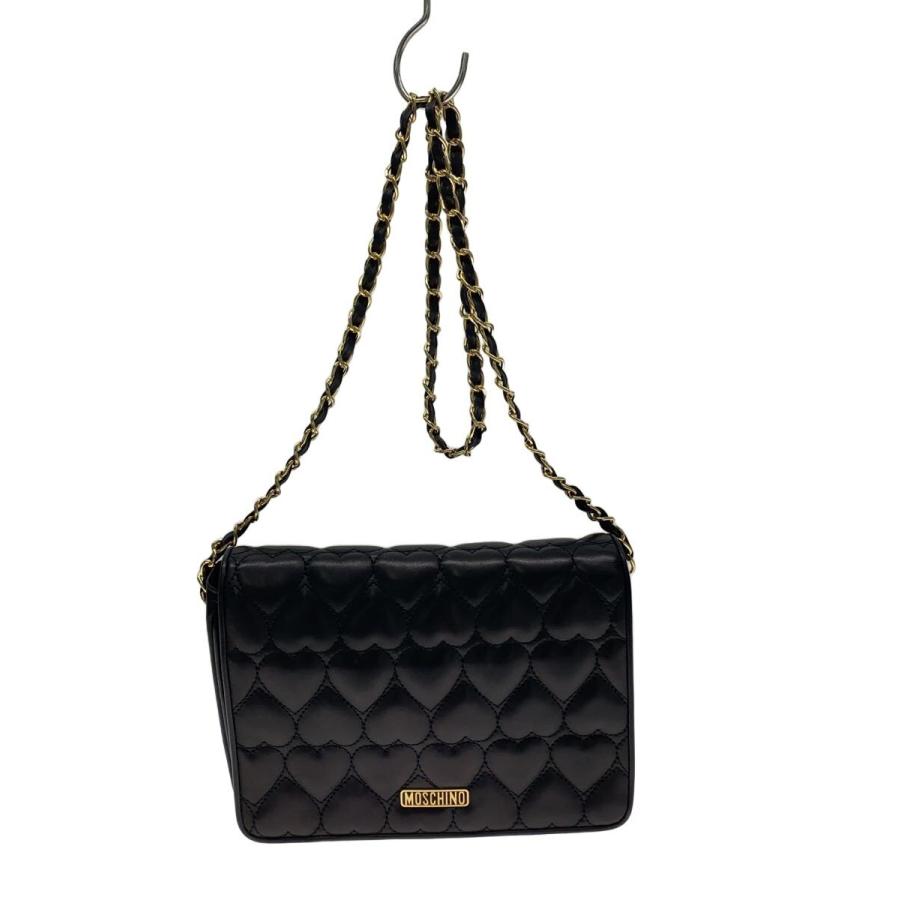 MOSCHINO モスキーノ チェーン ハート レザー ショルダーバッグ ブラック レディース MOSCHINO◇チェーンショルダーバッグ/ハート/キルチィング/レザー/BLK
