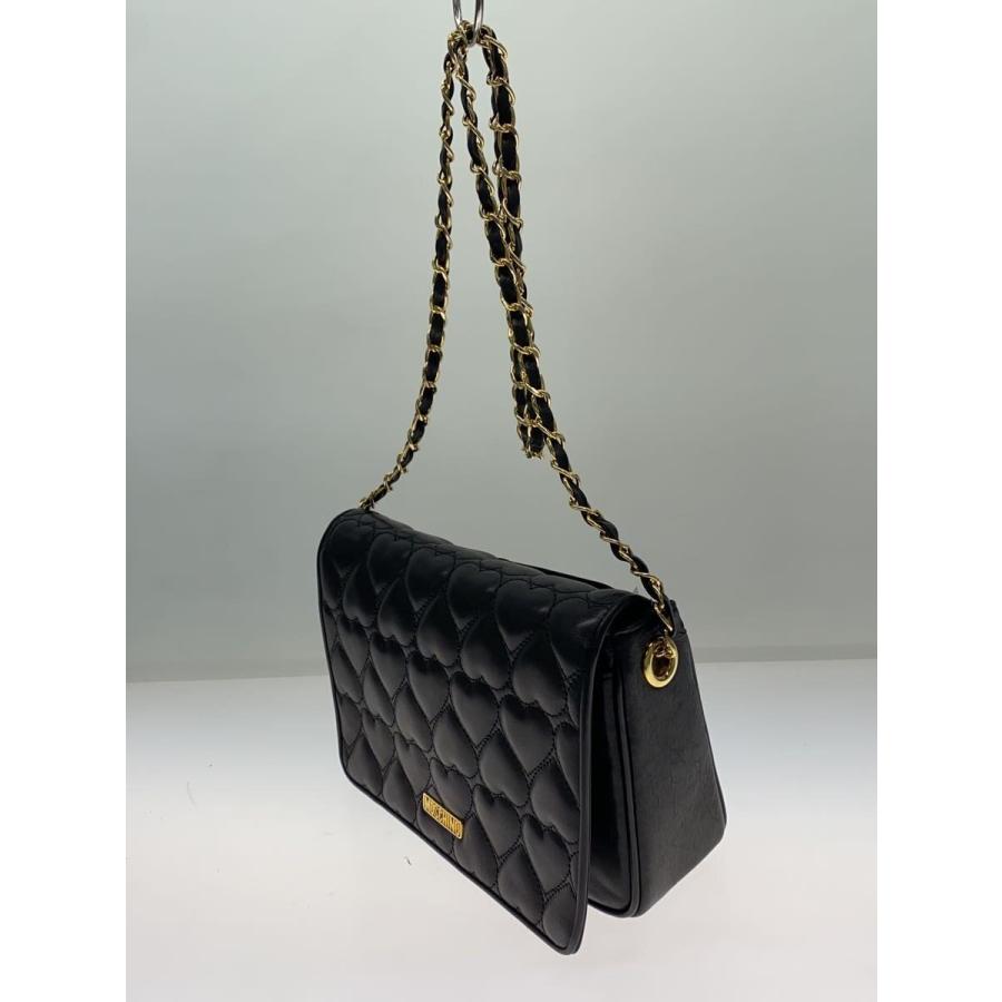 MOSCHINO◇チェーンショルダーバッグ/ハート/キルチィング/レザー/BLK