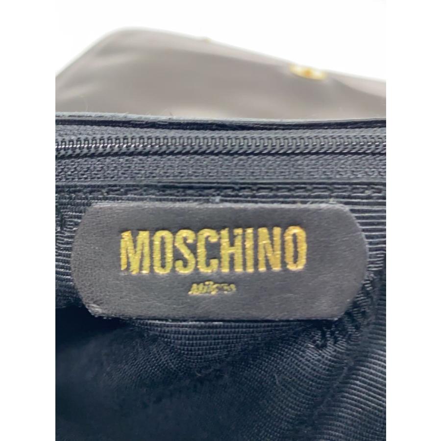 MOSCHINO◇チェーンショルダーバッグ/ハート/キルチィング/レザー/BLK